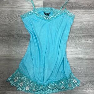 Vintage 2000s WetSeal Blue Lace Trim Cami Top